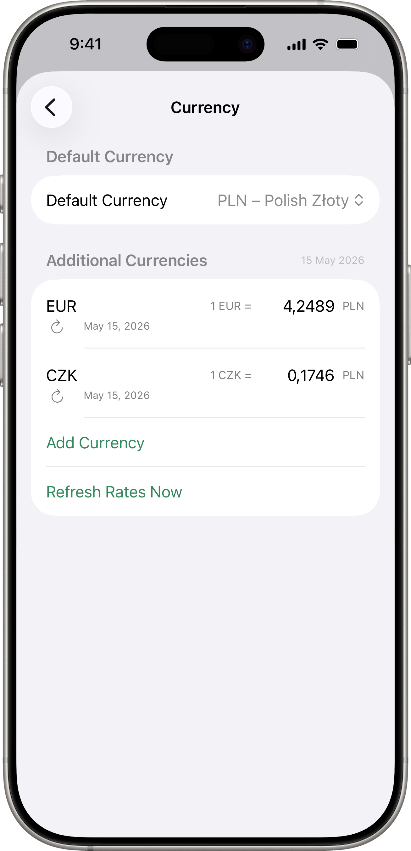 Currency settings