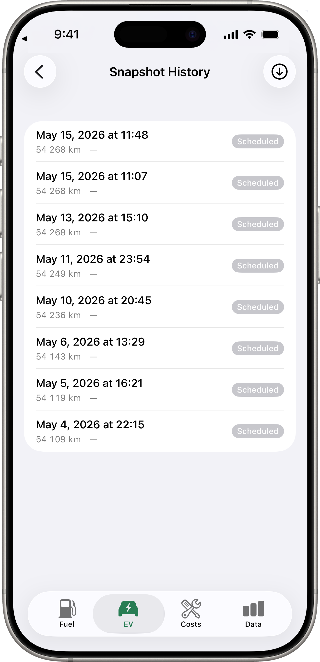 EV snapshot history