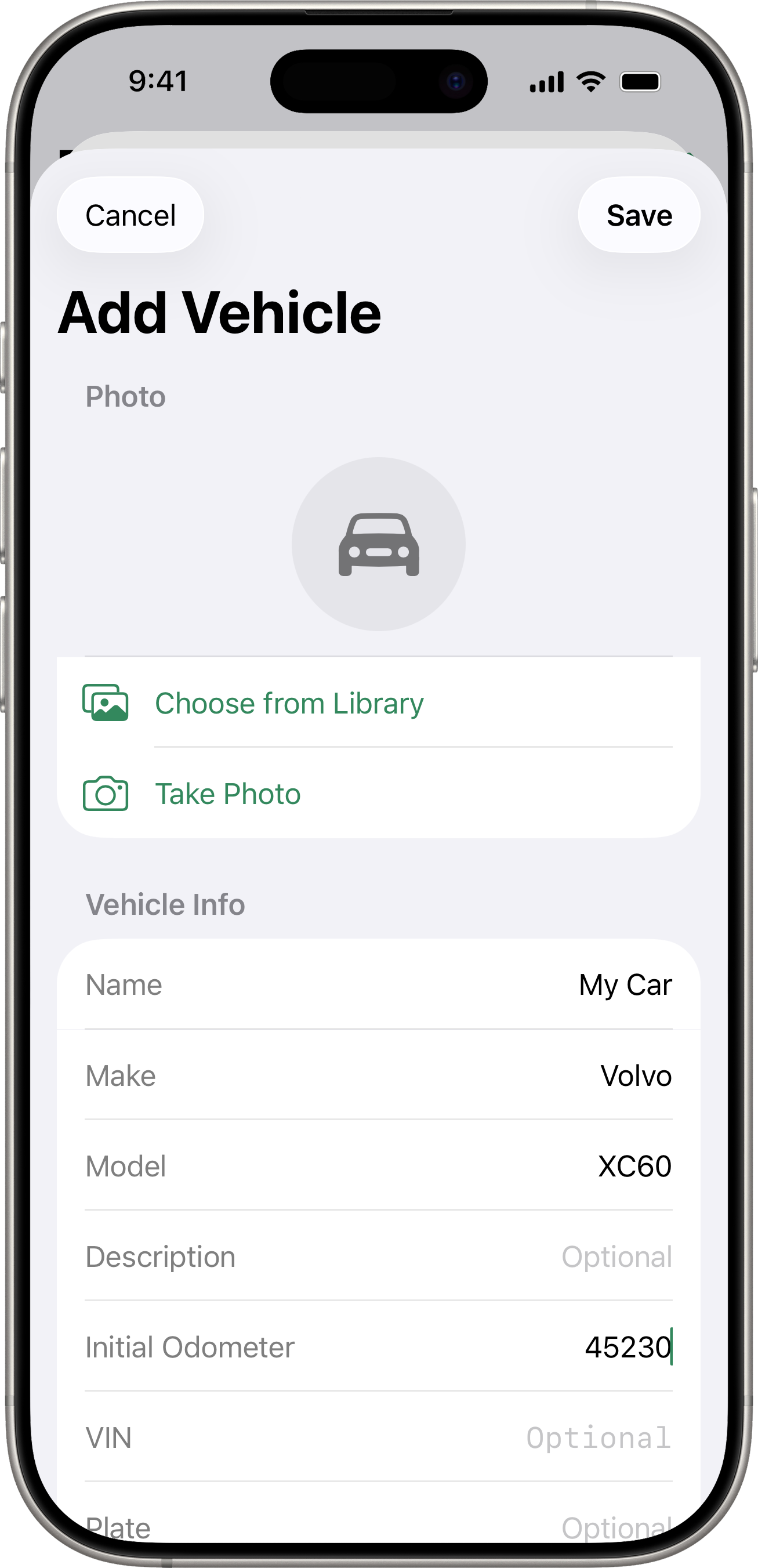 Adding a vehicle