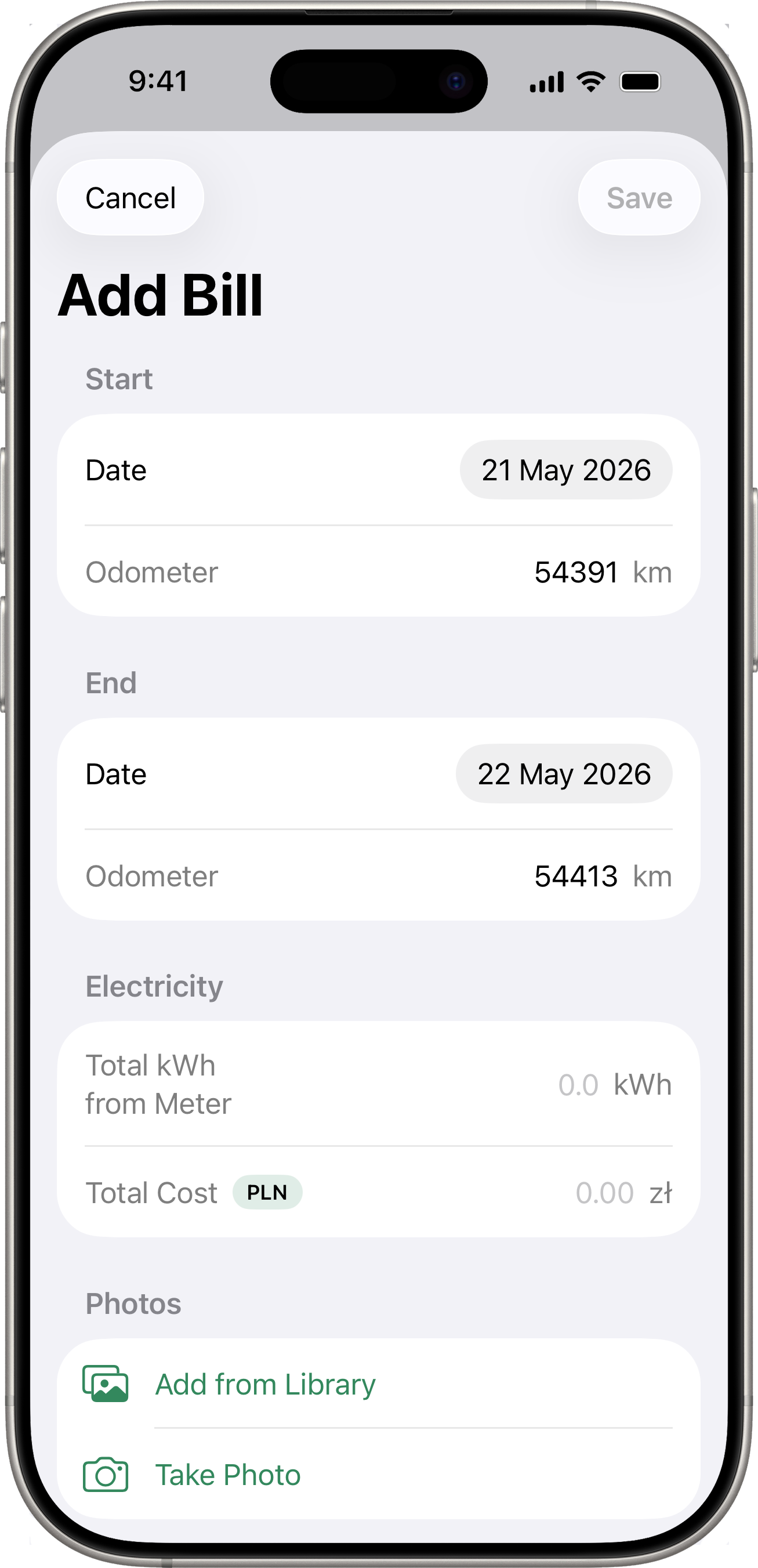 Add electricity bill